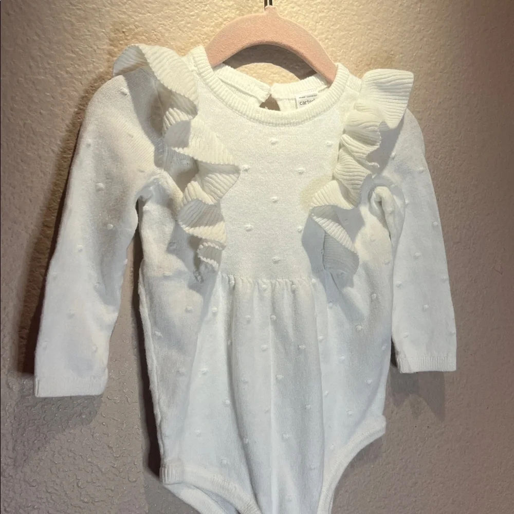 Carter’s Baby Girl White Sweater-type Fabric Ruffled Dots Bodysuit 6 Months